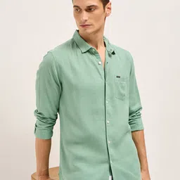 THE BEAR HOUSE Men Slim Fit Solid Spread Collar Casual Shirt-picture-24