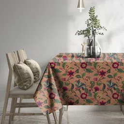 Aura Peach-Coloured Floral 6-Seater Table Cover image 3
