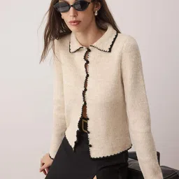 Trendyol Women Ribbed Shirt Collar Long Sleeves Cardigan-image-79