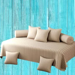 WELLNEST Set Of 8 Beige Striped Diwan Set image 1