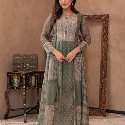 Juniper Women Colourblocked Embroidered Fit & Flare Maxi Dress-picture-6