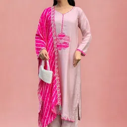 CREEPER Embroidered V-Neck Thread Work Straight Kurta With Trousers & Dupatta-picture-32