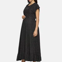 Nejo Women Maternity Polka Dots Printed Flutter Sleeve Monochrome A-Line Maxi Dress image 3