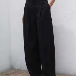 MANGO Women Wide Leg Pleated Trousers-image-84