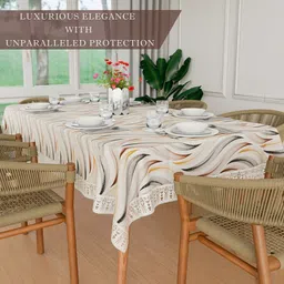 RUBOXA Cream-Coloured Anti-Skid Plastic 6-Seater Table Cover with Textured details image 5