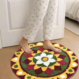 FABINALIV Yellow & Green Ethnic Anti-Skid Skin-Friendly Extra Soft Doormat-image-88