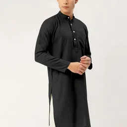 click n buy Men Solid Straight Kurta (Black) image 4