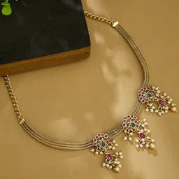 Fabindia Stone Studded & Beaded Short Necklace-picture-43