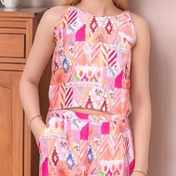 BAESD Girls Printed Sleeveless Linen Top With Trouser And Jacket image 5