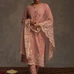 Indo Era Women Ethnic Motifs Regular Thread Work Pure Cotton Kurta with Trousers & With Dupatta image 5