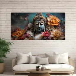 nestroots Canvas Framed Buddha Surrounded by Lotus Flowers Wall Painting-picture-35