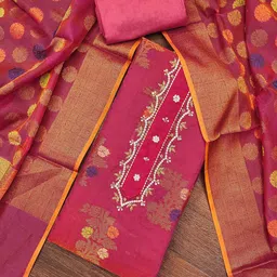 Peachmode Floral Banarasi Silk Unstitched Dress Material-picture-47