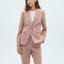 MANGO Solid Notched Lapel Collar Single Breasted Blazer-picture-16