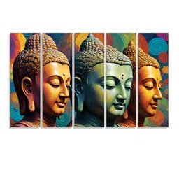 RANDOM Vinyl Green & Beige 5 Piece Buddha Religious Canvas Wall Paintings-picture-33