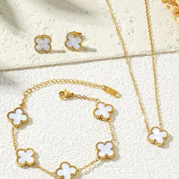Jewels Galaxy Gold Plated Stainless Steel Clover Jewellery Set image 5