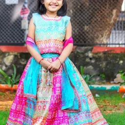 BAESD Girls Printed Mirror Work Ready to Wear Lehenga & Blouse With Dupatta-picture-57