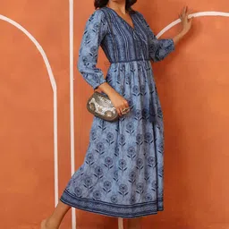 Jaipur Morni Women Floral Printed Pure Cotton Flared Maxi Ethnic Dresses image 4