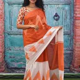 Pinkcity Trade World Orange Pure Cotton Ikat Sarees-image-31