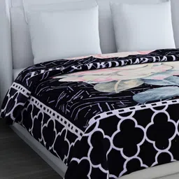 Monte Carlo Black & Pink Floral GSM 1000 Heavy Winter Double Bed Blanket image 3