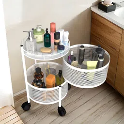 Kuber Industries White 2 Pieces Textured Rotating 2-Tier Multi-Utility Organisers image 1