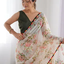 HERE&NOW Floral Poly Georgette Saree image 2