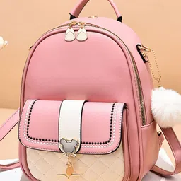 StyleCast Women Medium Stylish Casual Backpack With Pom Pom Keychain-image-24