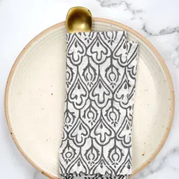 Ratan Cart 6-Pcs White & Grey Printed Cotton Table Napkins image 2