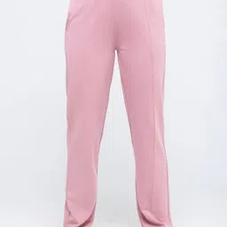 Hunnit Women High Rise Relaxed Fit Solid Cotton Straight Fit Trouser Pants-picture-10