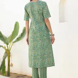 KALINI Women Paisley Printed Regular Pure Cotton Kurta with Trousers image 2