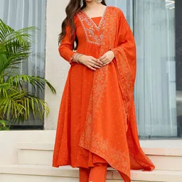 Brand Hill Floral Printed Pleated Sequinned Kurta With Trousers & Dupatta image 1