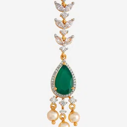 Kushal's Fashion Jewellery Gold-Plated Zircon Studded Maang Tikka Head Jewellery image 4