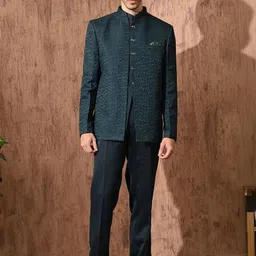 Aesthelia Embroidered Mandarin Collar Pure Silk Sherwani-picture-36