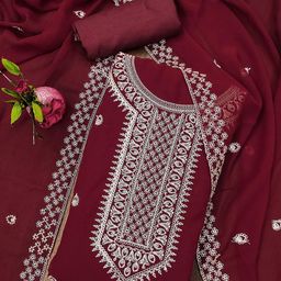 SHADOW & SAINING Embroidered Silk Georgette Unstitched Dress Material-picture-49