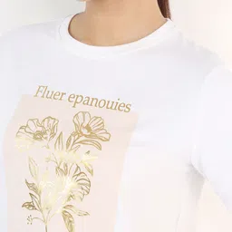 Kraus Jeans Floral Printed Round Neck Crop Length Slim Fit Casual T-Shirt image 2