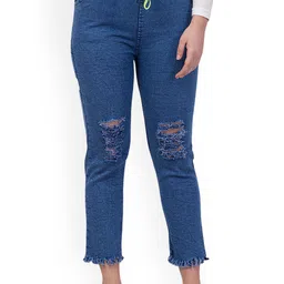 Ira Collections Women Comfort Jogger Mid-Rise Mildly Distressed Stretchable Jeans-picture-23