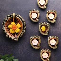 The handicraftian Bronze-Coloured & Gold-Toned 7 Pieces Textured Pooja Essentials image 3