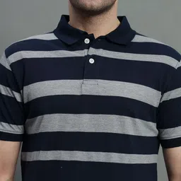 GET GOLF Men Striped Polo Collar Cotton T-shirt image 4