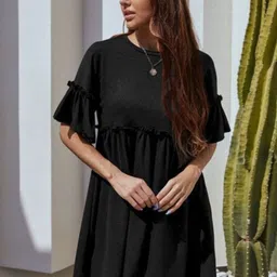 StyleCast Women Solid Round Neck Drop-Waist Mini Dress image 3