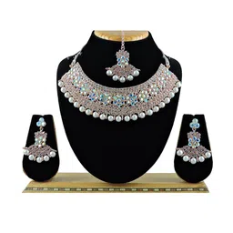 Anouk Rose Gold-Plated Stone Studded & Beaded Jewellery Set-picture-17