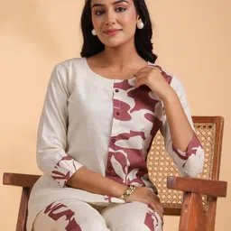 KALINI Half-Half Printed Tunic Khadi Cotton Co-Ord Set image 5