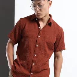 THE BEETEL HOUSE Men Textured Regular Fit Casual Shirt-image-4