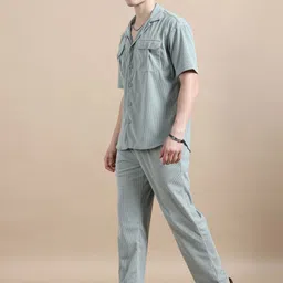 Bushirt Striped Shirt Collar Night suits image 2