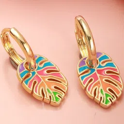 Aadvik Designs Gold-Plated Enamelled Leaf Shaped Drop Earrings-picture-52