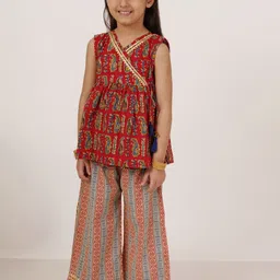 COTLAND FASHION Girls Ethnic Motifs Printed Regular Gotta Patti Pure Cotton Top with Trousers-picture-54