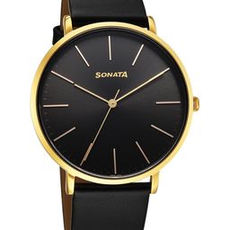 Sonata Men Brass Round Dial & Leather Straps Analogue Watch 77150YL02W-picture-35