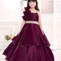 BAESD Girls Solid Embellished Shoulder Straps Flared Gown Maxi Dress-image-47
