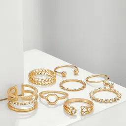 TheVineGirl Set Of 8 Gold-Plated Crystal-Studded Finger Rings-picture-27