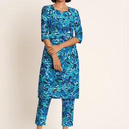 GAB Women Floral Printed Cotton Kurta with Trousers-picture-30
