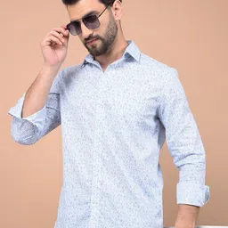 Crimsoune Club Men Classic Slim Fit Spread Collar Floral Printed Cotton Casual Shirt-picture-37