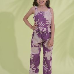 Aj DEZInES Girls Floral Printed Sleeveless Pure Cotton Top With Trousers Clothing Set-picture-8